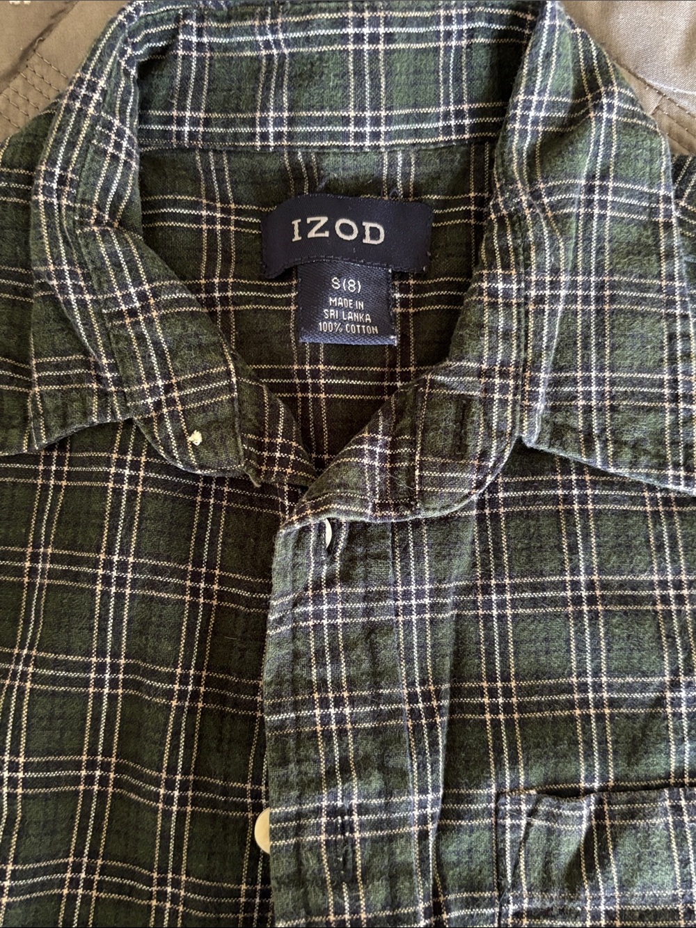 Boys Izod Green Plaid Cotton Button-Down Shirt S8